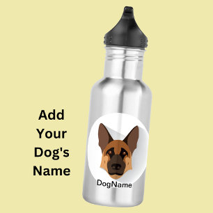Add Dog Name, German Shepherd GSD Stainless Steel Water Bottle