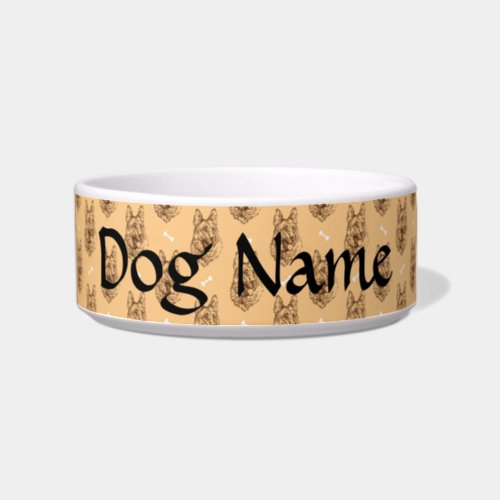 Add Dog Name on German Shepherd Illustration Brown Bowl