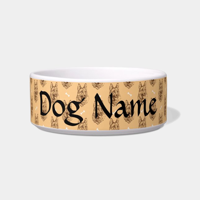 Add Dog Name on German Shepherd Illustration Brown Bowl (Front)