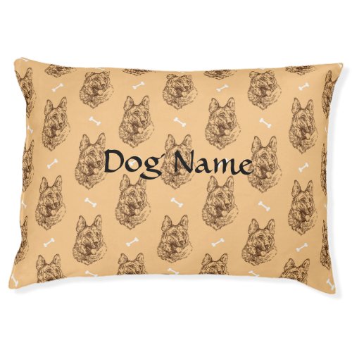 Add Dog Name on German Shepherd Illustration Brown Pet Bed