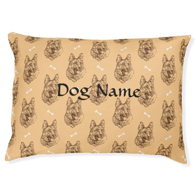 Add Dog Name on German Shepherd Illustration Brown Pet Bed (Front)