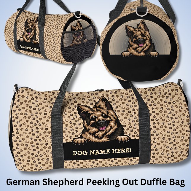 Add Dog Name or Your Name, German Shepherd + Paws Duffle Bag (Creator Uploaded)