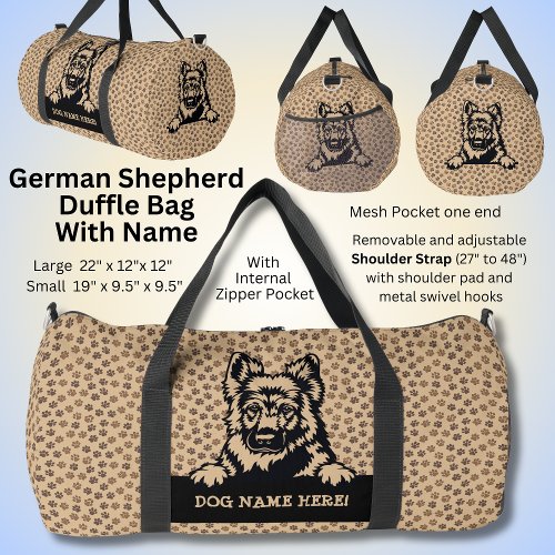 Add Dog Name or Your Name German Shepherd  Paws Duffle Bag