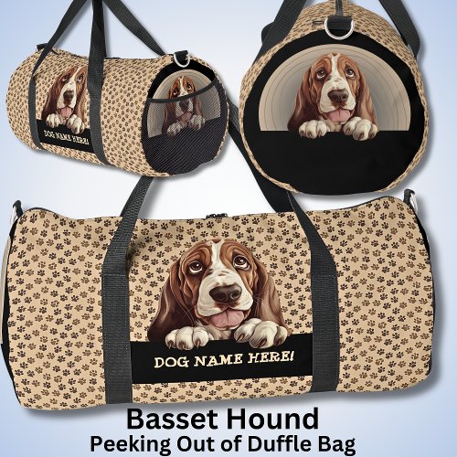 Add Dog Name Your Name Basset Hound Duffle Bag