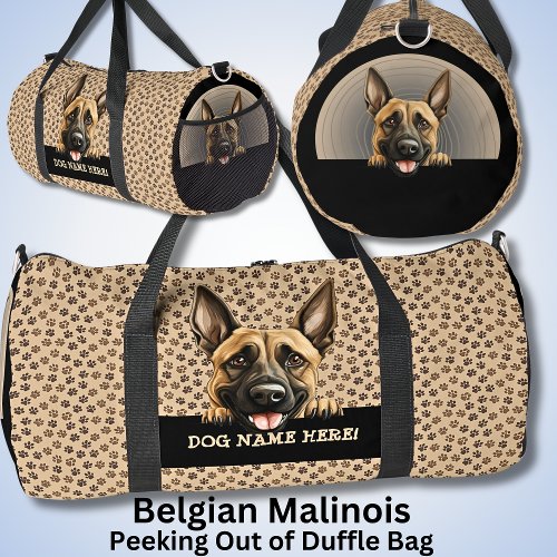 Add Dog Name Your Name Belgian Malinois Duffle Bag