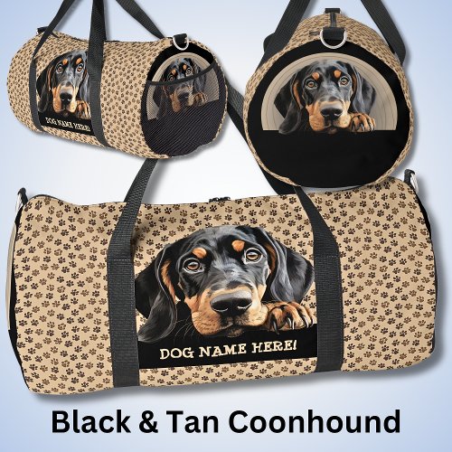 Add Dog Name Your Name Black  Tan Coonhound Duffle Bag