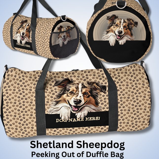 Add Dog Name Your Name, Shetland Sheepdog Duffle Bag (Creator Uploaded)