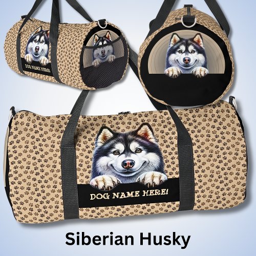 Add Dog Name Your Name Siberian Husky Duffle Bag