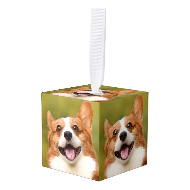 Add Dog Photo Personalized Customized Cube Ornament (Front Angled)