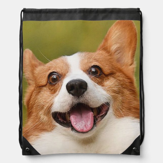 Add Dog Photo Personalized Customized Drawstring Bag (Front)