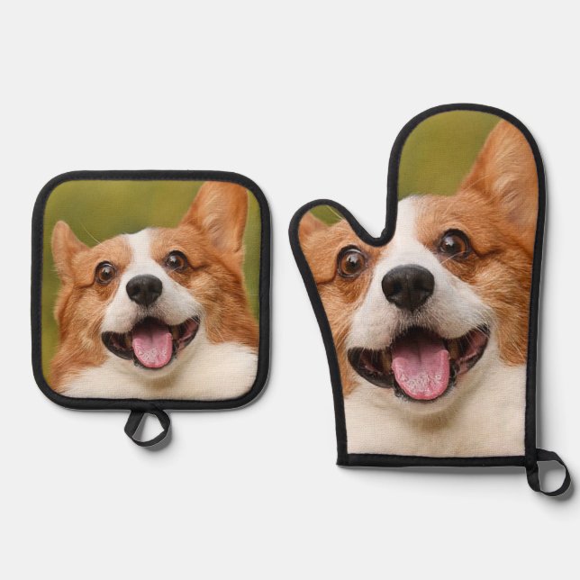 Add Dog Photo Personalized Customized Oven Mitt & Pot Holder Set (Front)