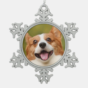 Add Dog Photo Personalized Customized Snowflake Pewter Christmas Ornament