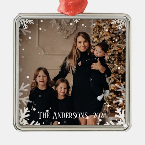 Add Family Christmas Snow Photo Customized Metal Ornament