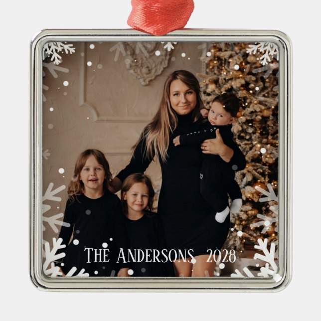 Add Family Christmas Snow Photo Customized Metal Ornament (Front)