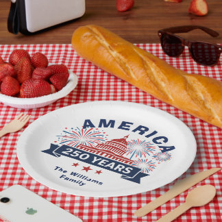 Add Family Name America 250 White House Fireworks Paper Plates