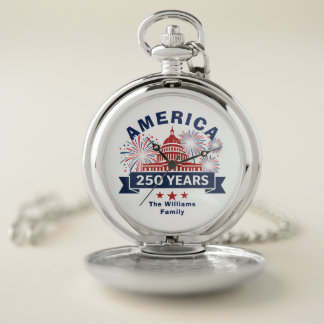 Add Family Name America 250 White House Fireworks Pocket Watch