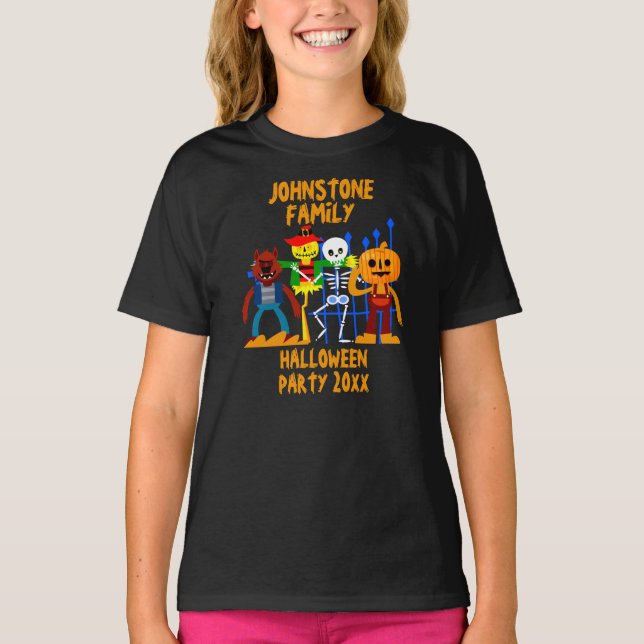 Add Family Name Edit Text Halloween Party Year T-Shirt (Front)