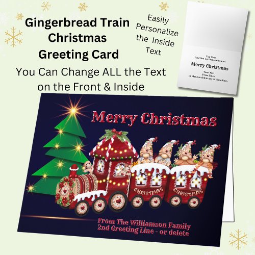 Add Family Name Gingerbread Steam Train Christmas Card
