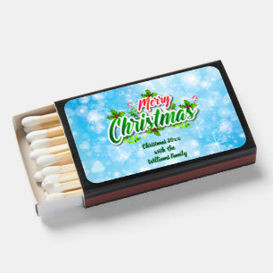 Add Family Name Merry Christmas 20xx Blue Matchboxes