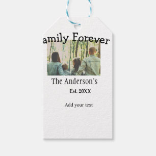 Add family name photo year rustic vintage holiday gift tags