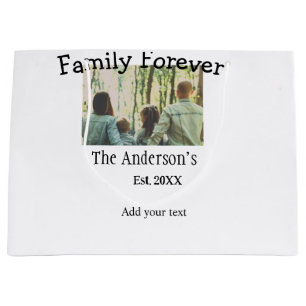 Add family name photo year rustic vintage holiday large gift bag