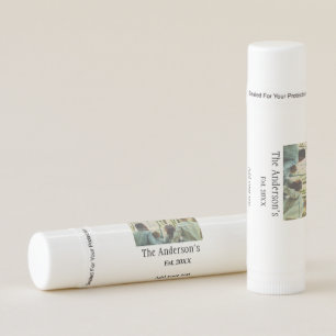 Add family name photo year rustic vintage holiday lip balm
