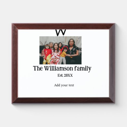 Add family name photo year rustic vintage reunion award plaque