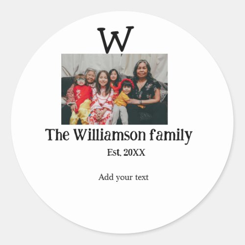 Add family name photo year rustic vintage reunion classic round sticker