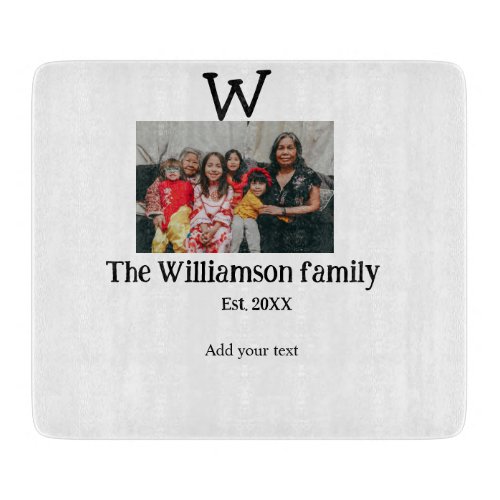 Add family name photo year rustic vintage reunion cutting board