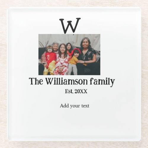 Add family name photo year rustic vintage reunion glass coaster