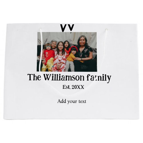 Add family name photo year rustic vintage reunion large gift bag
