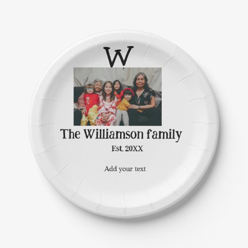 Add family name photo year rustic vintage reunion paper plates