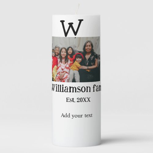 Add family name photo year rustic vintage reunion pillar candle