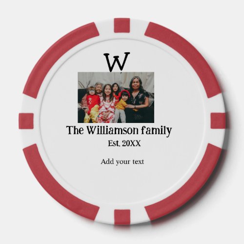 Add family name photo year rustic vintage reunion poker chips