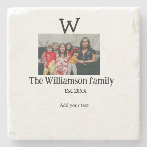 Add family name photo year rustic vintage reunion stone coaster
