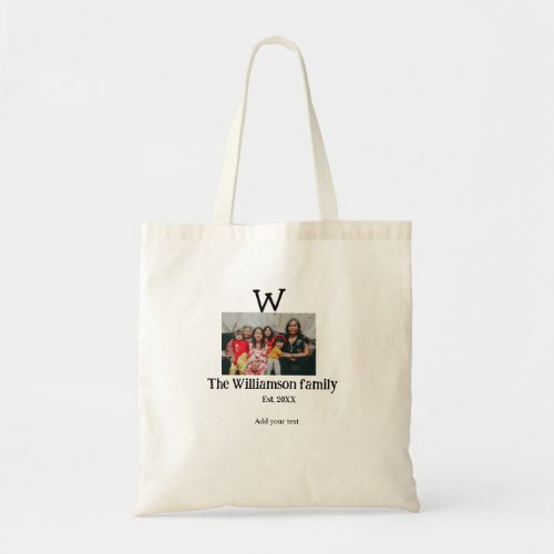 Add family name photo year rustic vintage reunion tote bag