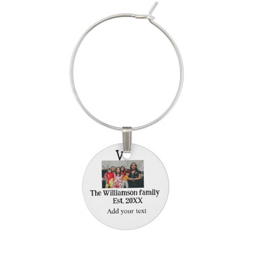 Add family name photo year rustic vintage reunion wine charm