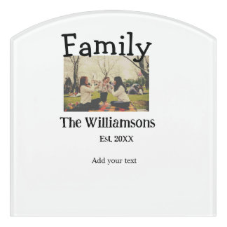 Add family name photo year rustic vintage template door sign