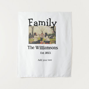 Add family name photo year rustic vintage template tapestry
