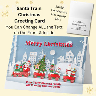 Add Family Name Santa & Elf Train Christmas Card