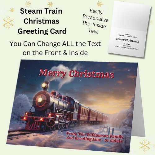 Add Family Name Steam Train Christmas Snow Card