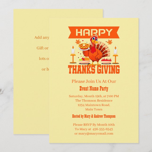 Add Family Name Text Thanksgiving Pumpkin Invitation (Front/Back)