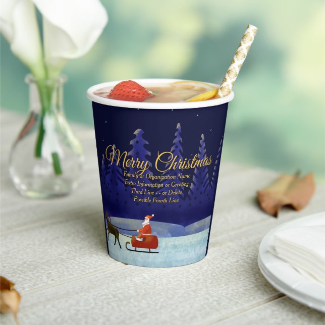 Add Family / Organisation 20xx Name Blue Santa Paper Cups (Insitu)