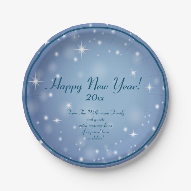 Add Family Organization Name Happy New Year 20xx Paper Plates (Front)