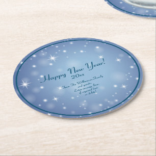 Add Family Organization Name Happy New Year 20xx   Round Paper Coaster