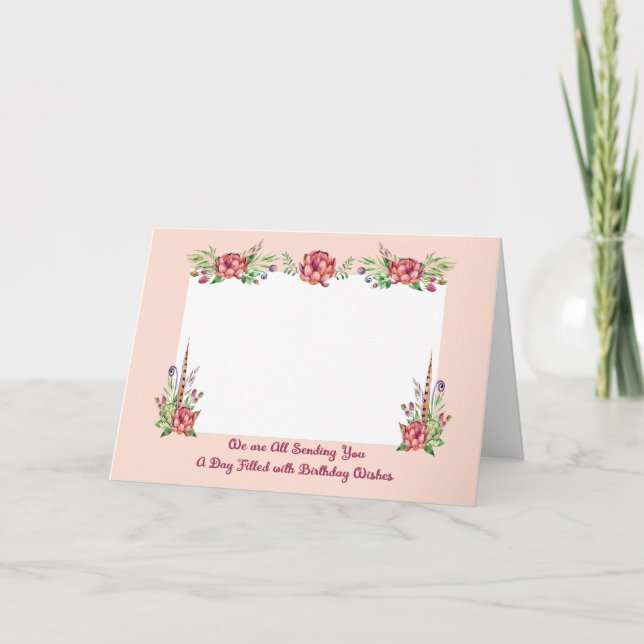 Add Family Photo Birthday Card in Peach Flowers (Front)
