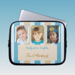 Add family photos stripes blue and sand laptop sleeve<br><div class="desc">Laptop sleeve gift idea.
Animal and coffee lover.
Replace the 2 photos with your own and add a name.
Blue and sand.</div>