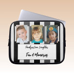 Add family photos stripes gray and black laptop sleeve<br><div class="desc">Laptop sleeve gift idea.
Animal and coffee lover.
Replace the 2 photos with your own and add a name.
Purple and lilac.</div>