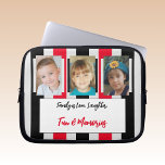 Add family photos stripes grey black and red laptop sleeve<br><div class="desc">Laptop sleeve gift idea.
Animal and coffee lover.
Replace the 2 photos with your own and add a name.
Red,  black and grey.</div>