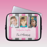 Add family photos stripes pink and grey laptop sleeve<br><div class="desc">Laptop sleeve gift idea.
Animal and coffee lover.
Replace the 2 photos with your own and add a name.
Pink and grey.</div>